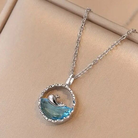 Save The Whale Women's Colorful Blue Ocean 18K Gold Plated Zircon Beach - Picture 2 of 6